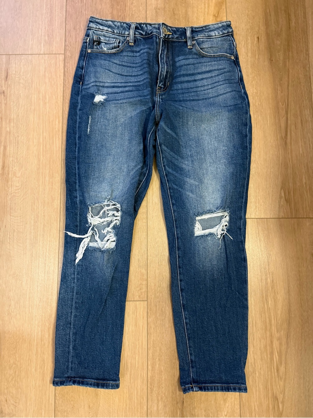 KanCan Distressed Boyfriend Jeans in Medium Blue Wash